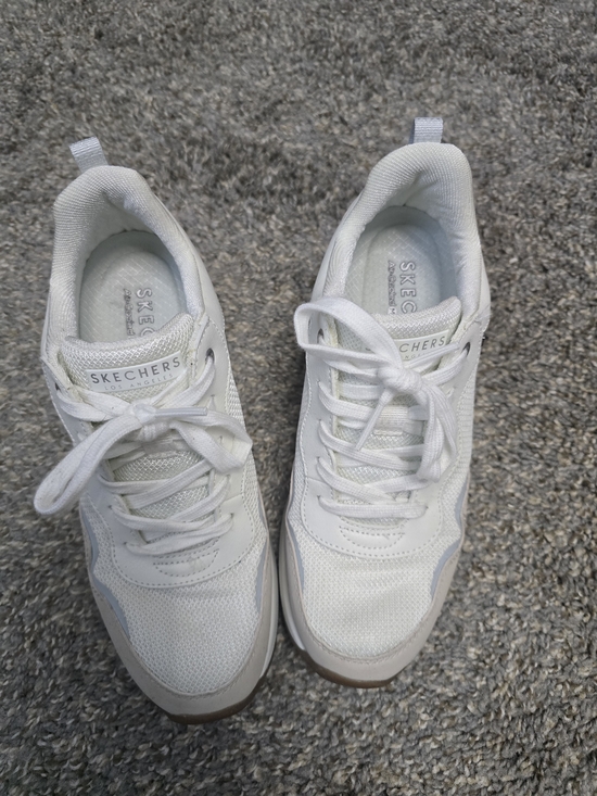 Skechers Shoes - Skechers Women's White Mesh and Faux-Suede Sneakers
